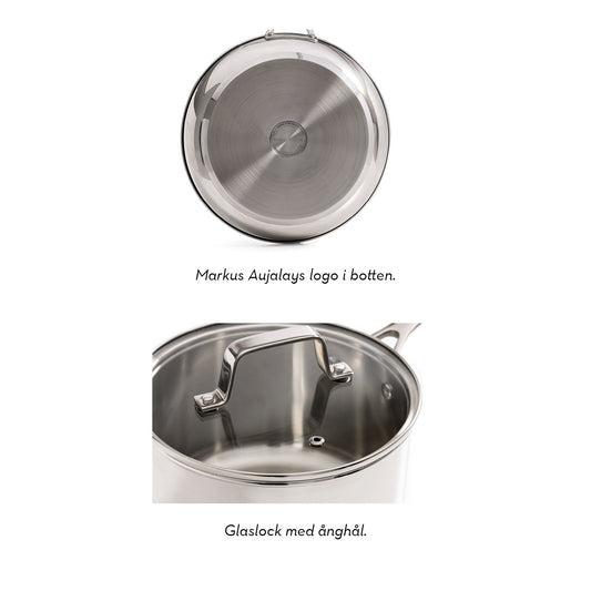 Markus Aujalay 1312C Gryta Classic 4,7L Bild som visar botten och toppen med glaslock