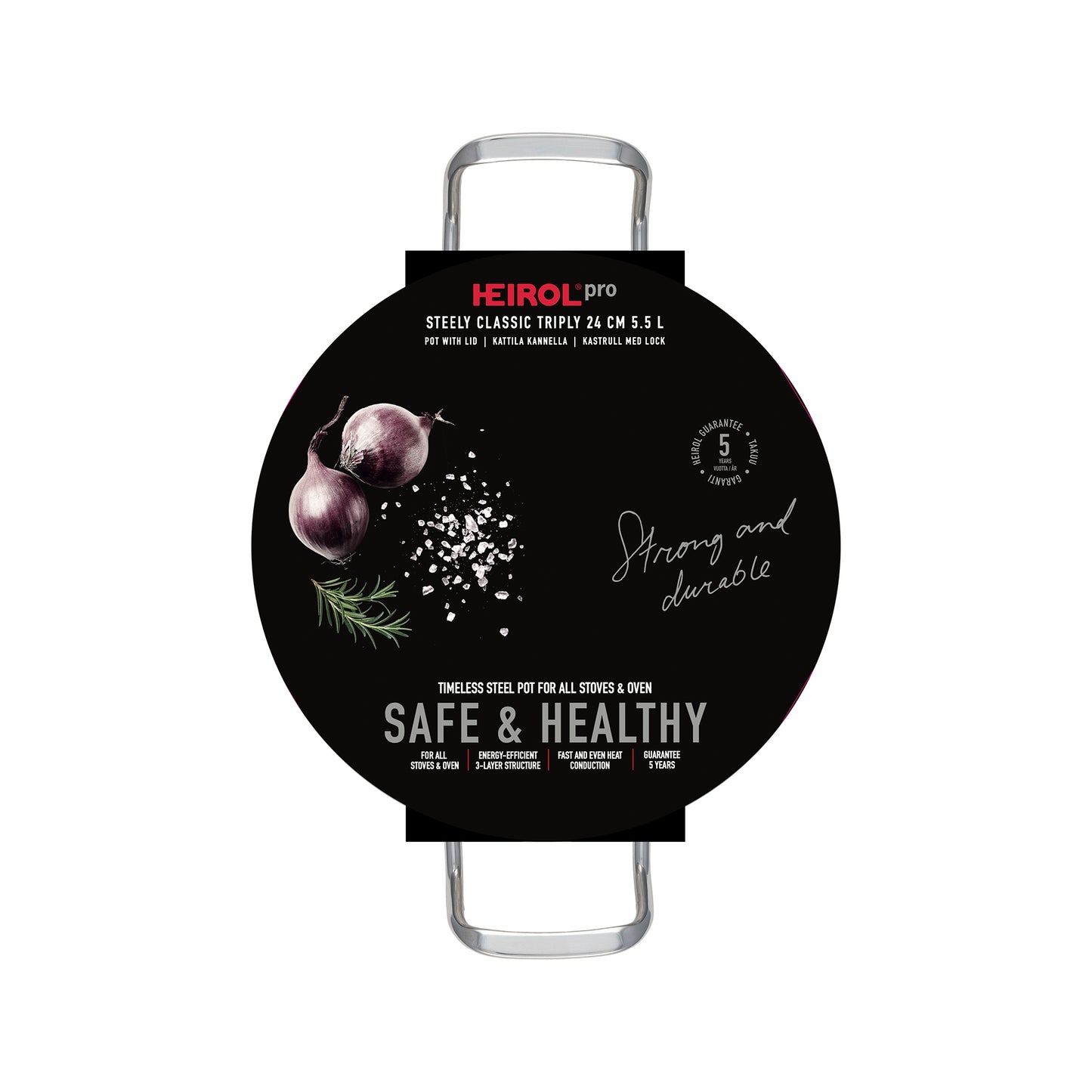Heirol HE-87224 Gryta med Lock 24 cm, 5,5 liter Steely Classic Triply