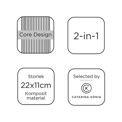 Master Core produktinformation: Core Design, 2-in-1, 22 × 11 cm och kompositmaterial