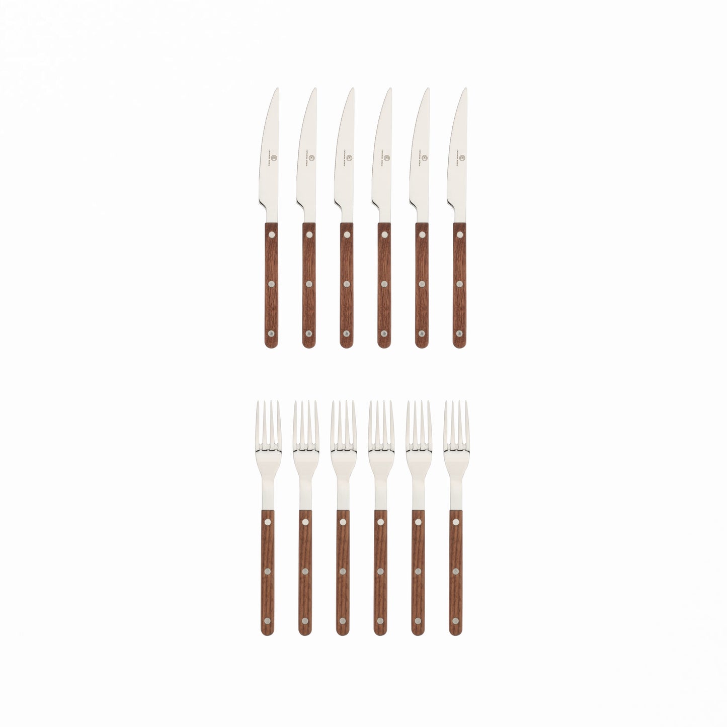 6 knivar och 6 gafflar med trähandtag 