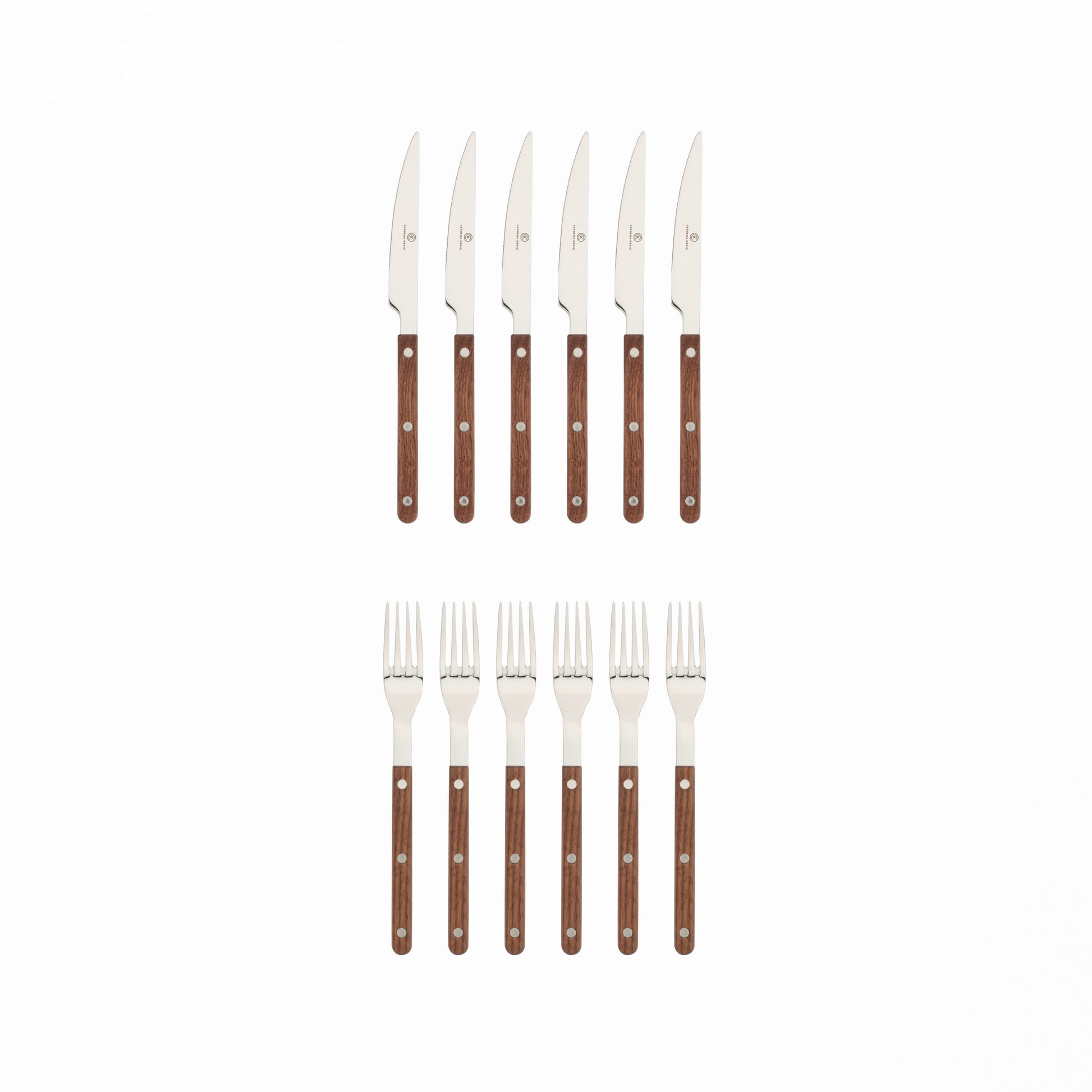 6 knivar och 6 gafflar med trähandtag 