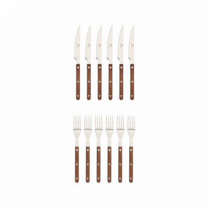 6 knivar och 6 gafflar med trähandtag 