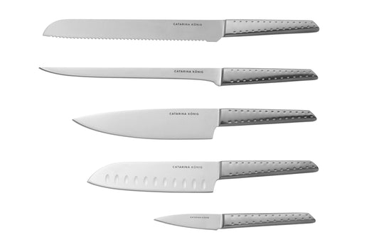 Catarina König knivset 5-delar – kockkniv, japansk kockkniv, brödkniv, filékniv, skalkniv