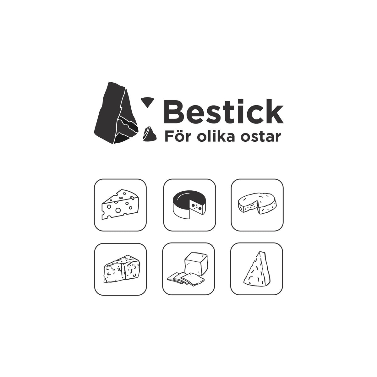 Illustration av olika ostsorter för Catarina König ostbestick