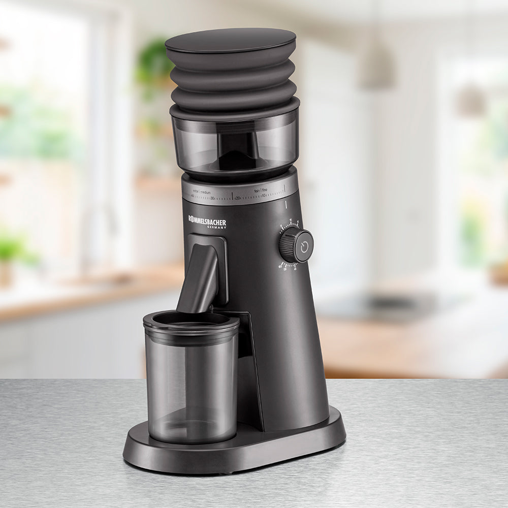 Rommelsbacher EKM 600 Premium Kaffekvarn från sidan med inställningsvred