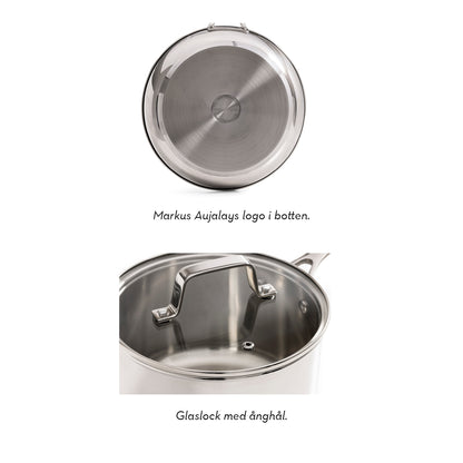 Markus Aujalay 1312C Gryta Classic 4,7L Bild som visar botten och toppen med glaslock