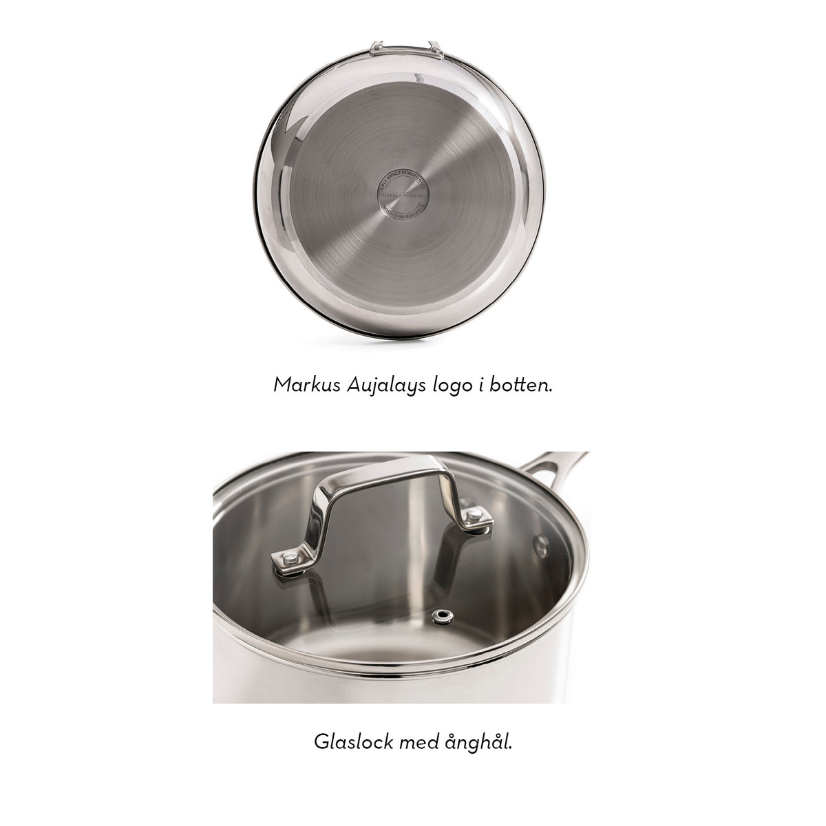 Trelagersbotten med rostfritt stål, aluminiumkärna och induktionsbotten
