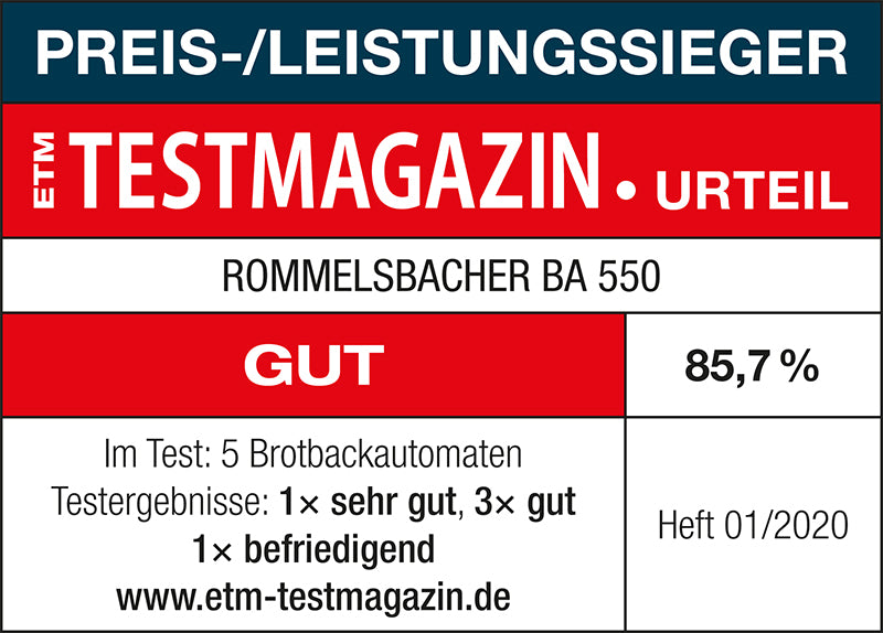 Utmärkelse Rommelsbacher BA 550 | Bakmaskin Testmagazin